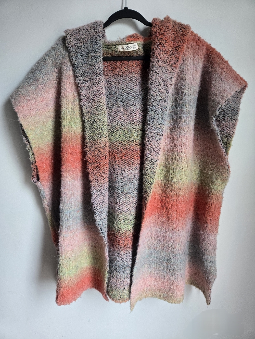NATURAL LIFE Multicolor Hooded Open-Front Poncho - Coral, Mint, Blush, Gray